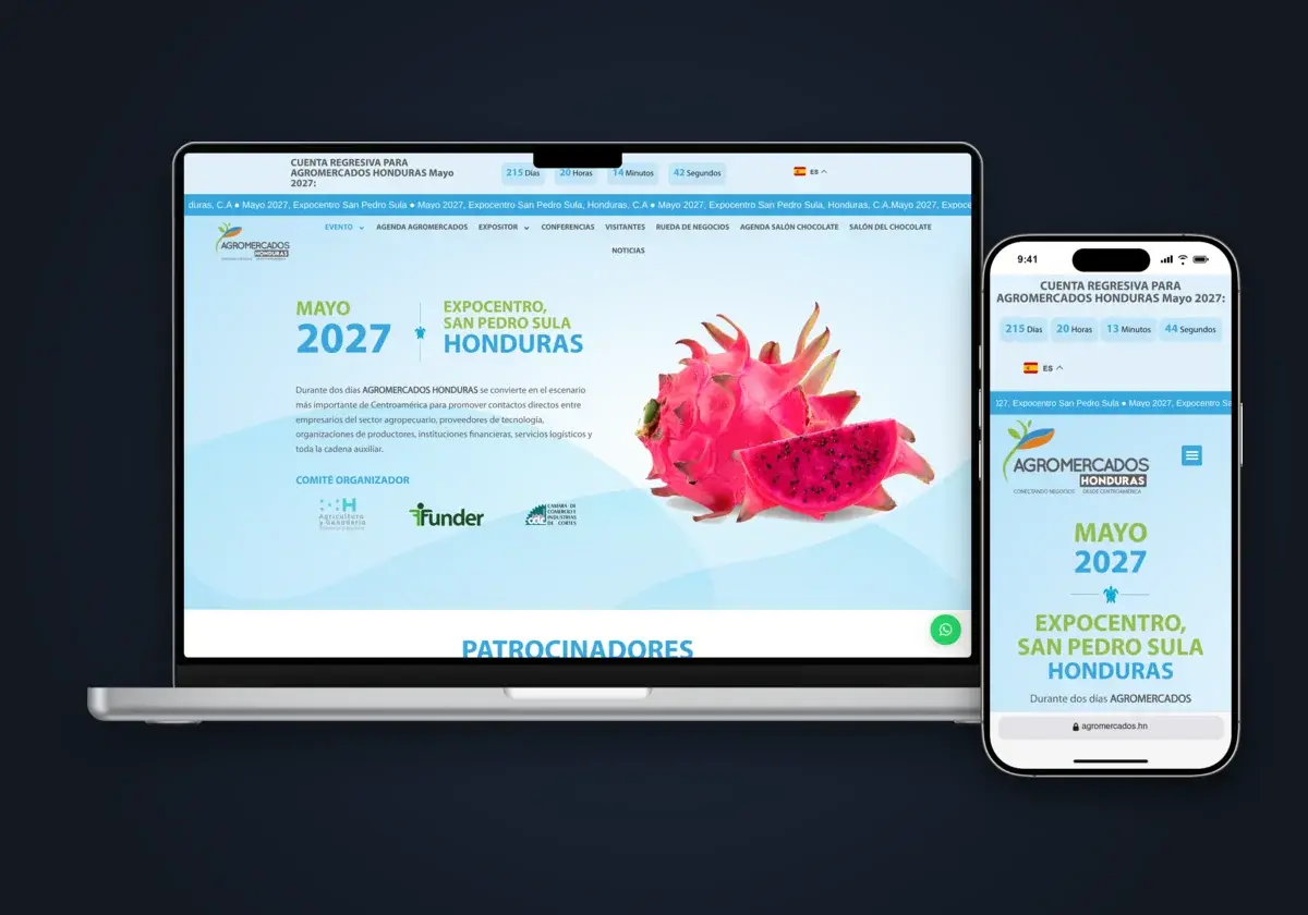 Sitio web de Agromercados Honduras en laptop y celular