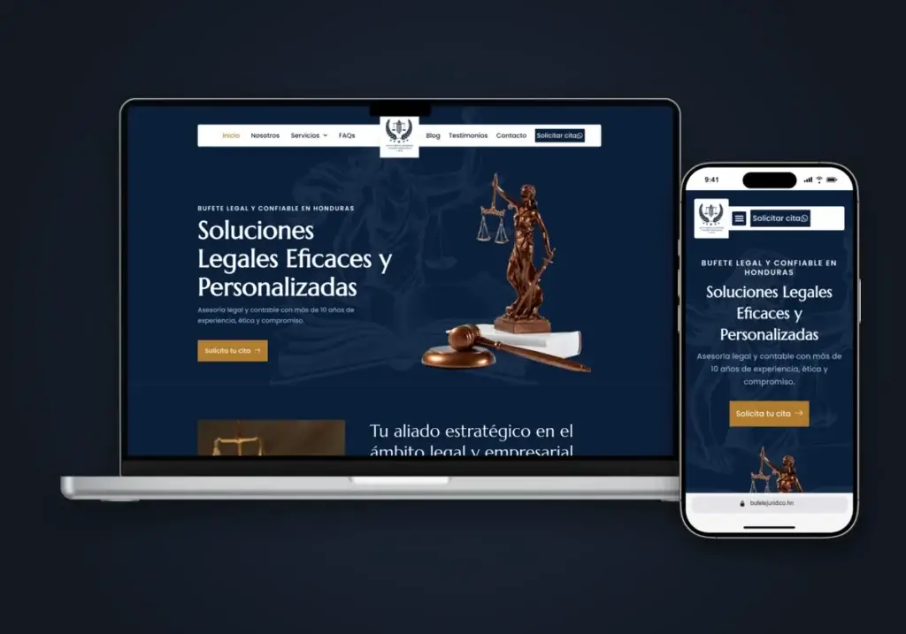 Sitio web de Bufete Jurídico en laptop y celular