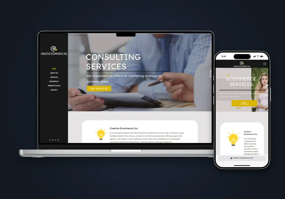 Sitio web de Creative eCommerce en laptop y celular