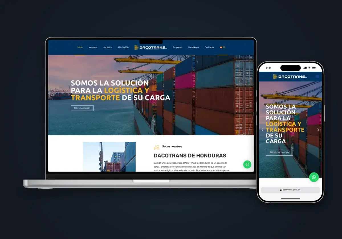 Sitio web de Dacotrans en laptop y celular
