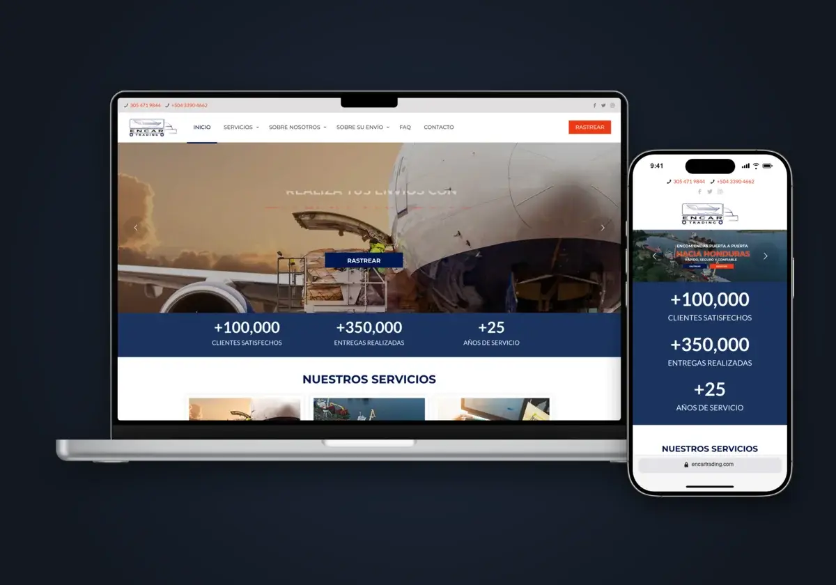 Sitio web de Encar Trading en laptop y celular