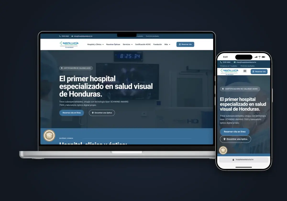 Sitio web de Hospital Santa Lucía en laptop y celular