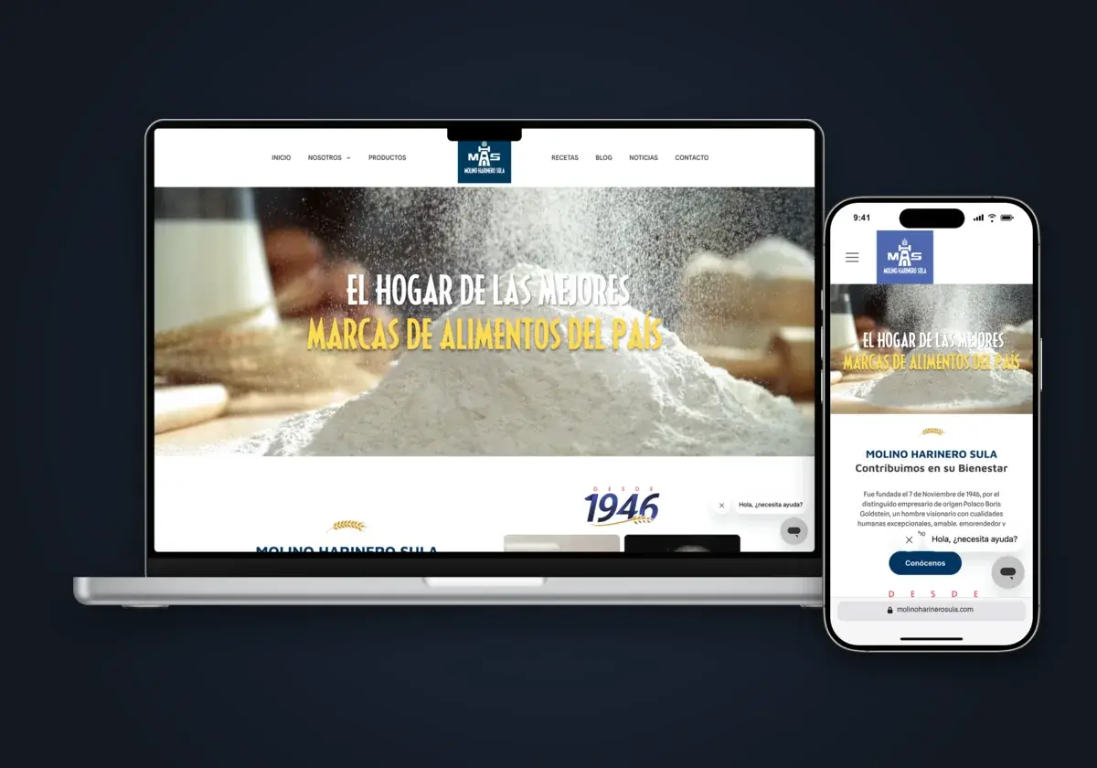 Sitio web de Molino Harinero Sula en laptop y celular