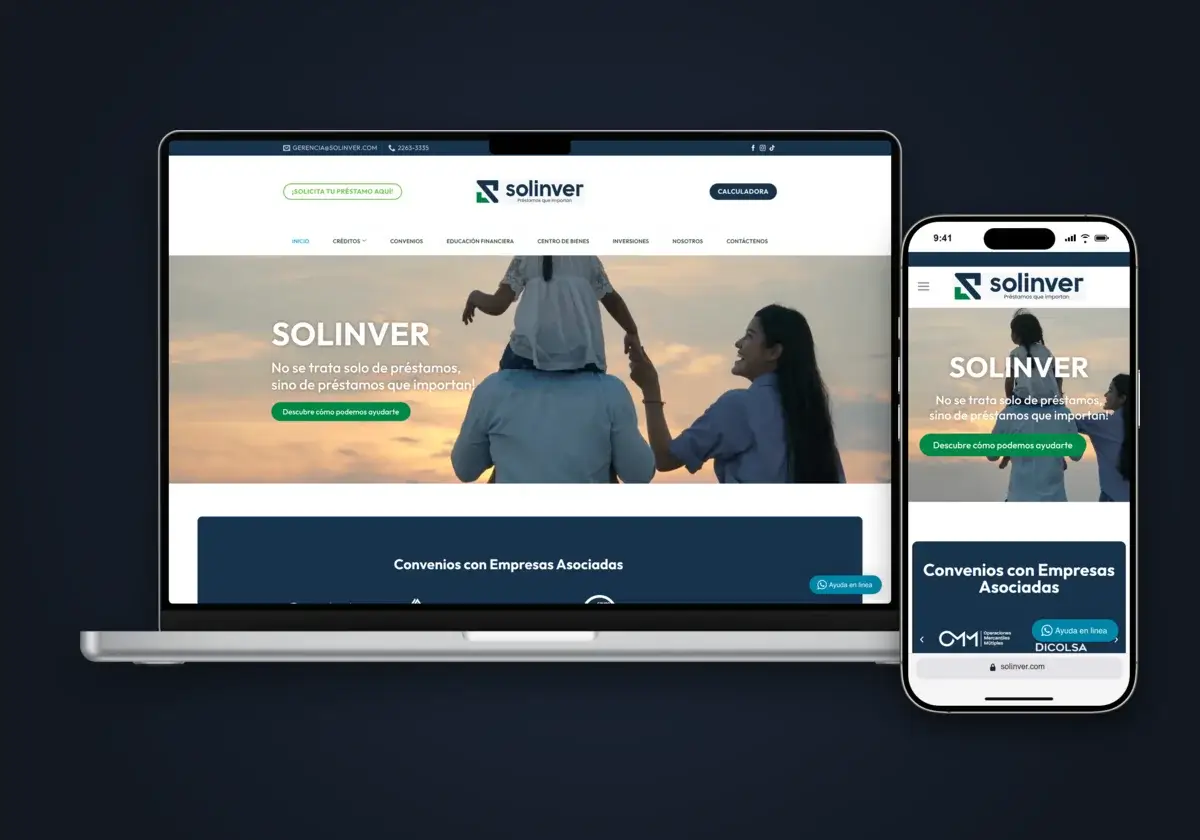 Sitio web de Solinver en laptop y celular