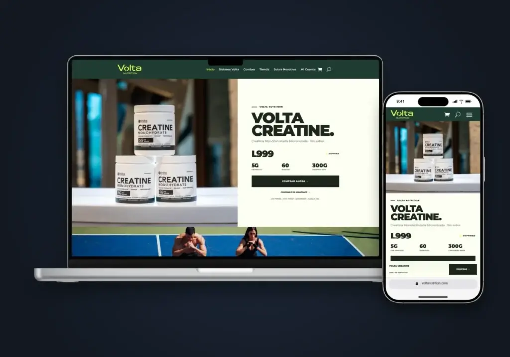 Sitio web de Volta Nutrition en laptop y celular